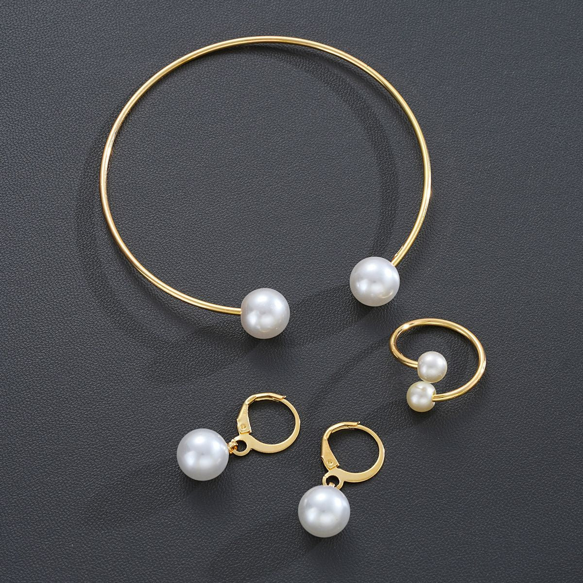 New Pearl Open Earrings Bracelet Ring Jewelry Set
