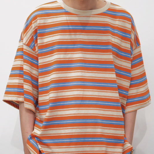 Loose-fitting Candy-colored Pinstripe Short-sleeve T-shirt