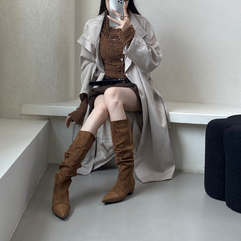 Vintage Pointed-toe Pleated Slouch Boots