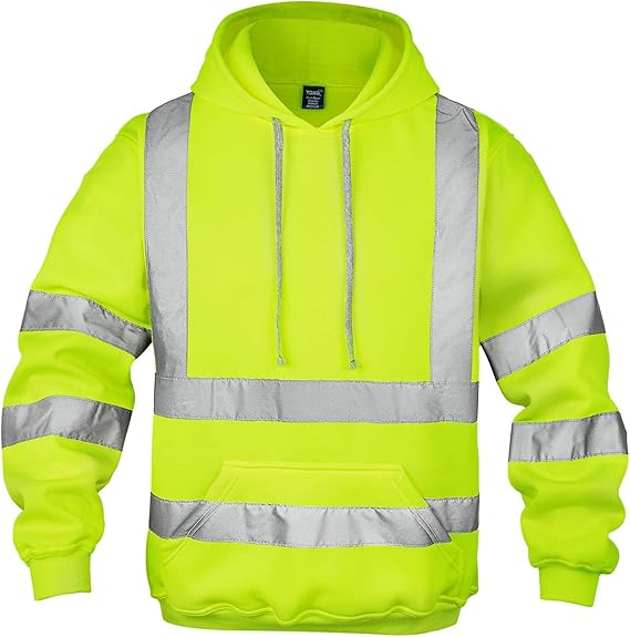 Men’s Hi Vis Hoodie Reflective Safety Sweatshirt Workwear Pullover