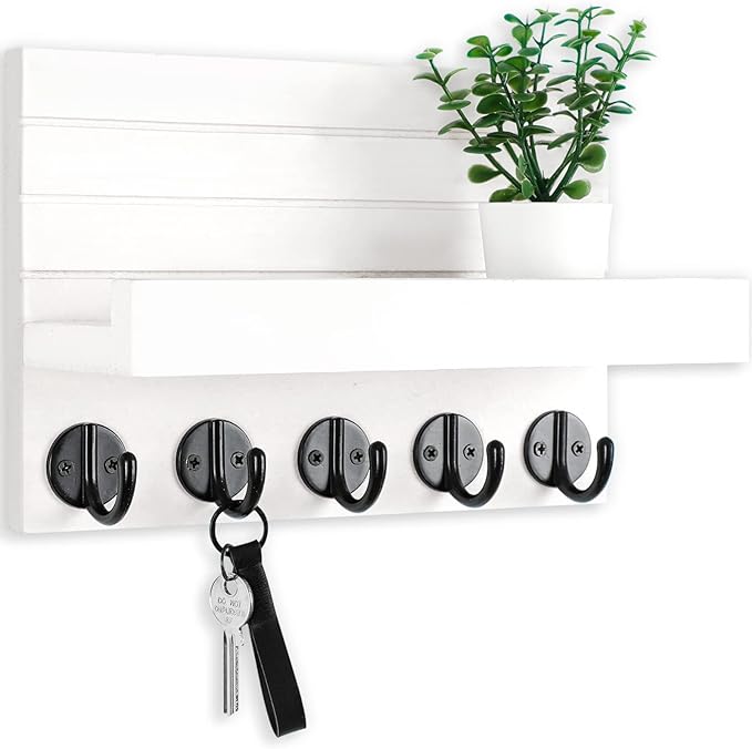 Decorative Wall Key Holder Shelf with Hooks for Keys Coats Bags