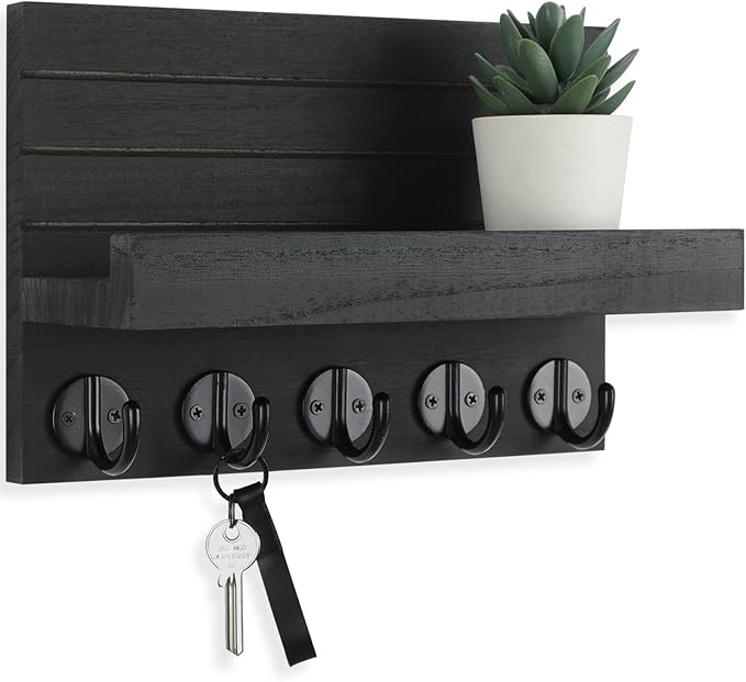 Decorative Wall Key Holder Shelf with Hooks for Keys Coats Bags