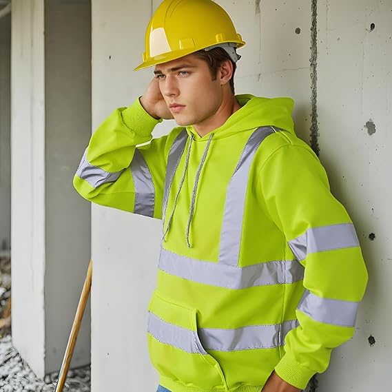 Men’s Hi Vis Hoodie Reflective Safety Sweatshirt Workwear Pullover