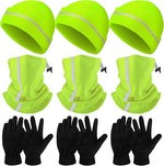Eurzom 9 Pcs Reflective Beanie Hat Scarf Glove High Visibility Safety Beanie Hat Winter Reflective Neck Gaiter Beanie Gloves
