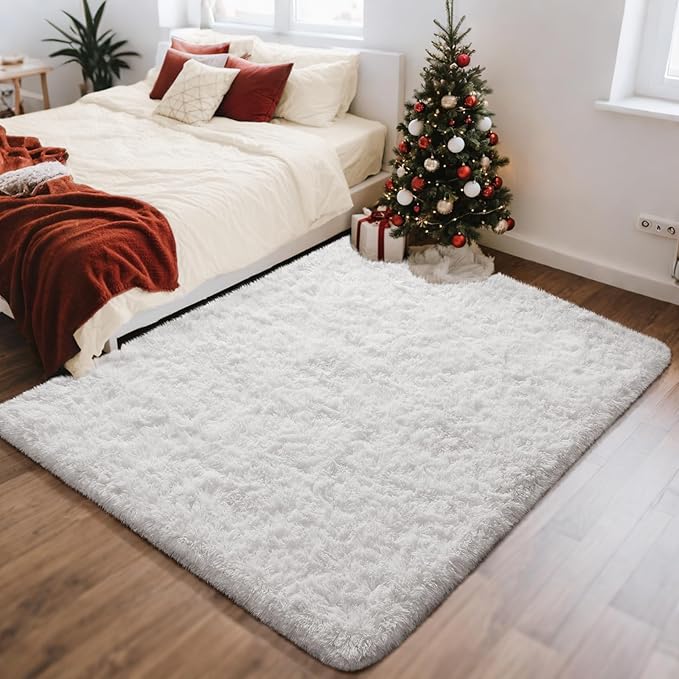 Grey Fluffy Shaggy Rug Non-Slip Soft Plush Carpet for Living Room Bedroom