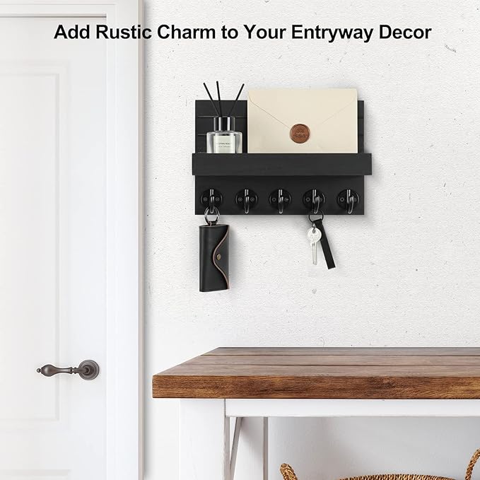 Decorative Wall Key Holder Shelf with Hooks for Keys Coats Bags