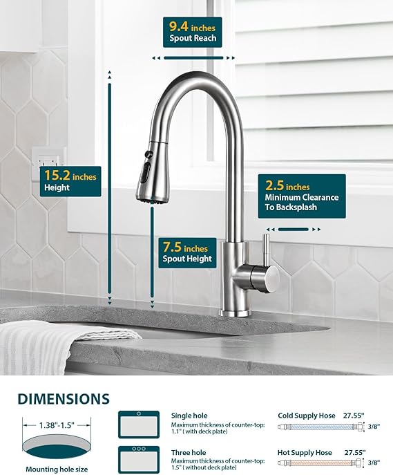 Modern Stainless Steel Kitchen Faucet with Sprayer (Brushed Nickel)