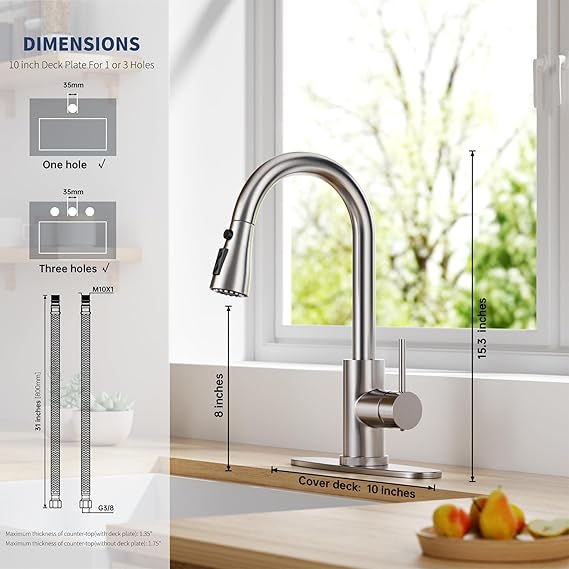 Modern Stainless Steel Kitchen Faucet with Sprayer (Brushed Nickel)