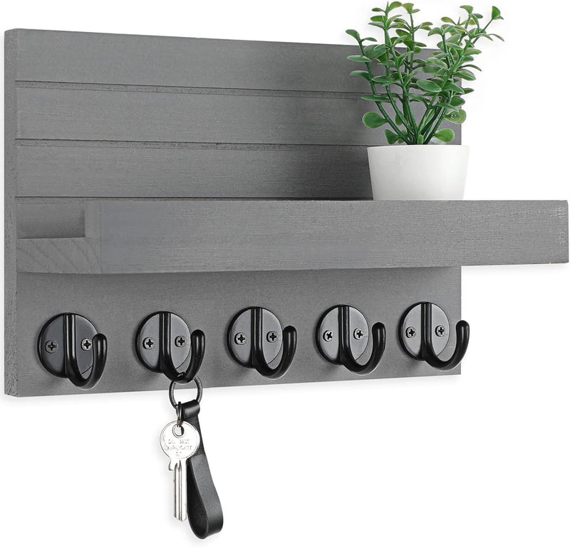 Decorative Wall Key Holder Shelf with Hooks for Keys Coats Bags