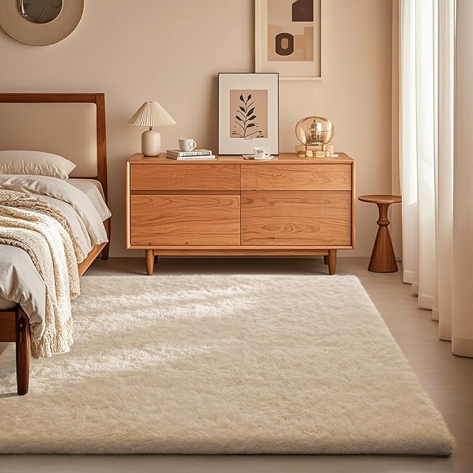 Grey Fluffy Shaggy Rug Non-Slip Soft Plush Carpet for Living Room Bedroom