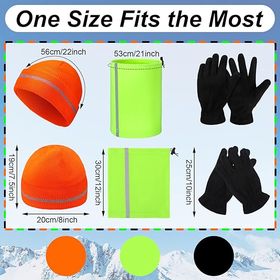 Eurzom 9 Pcs Reflective Beanie Hat Scarf Glove High Visibility Safety Beanie Hat Winter Reflective Neck Gaiter Beanie Gloves