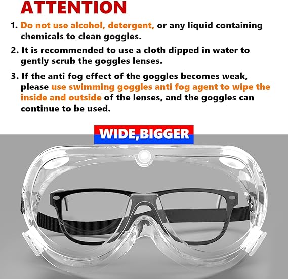 Super More Anti-Fog Safety Goggles Clear Wide Vision Eye Protection Glasses