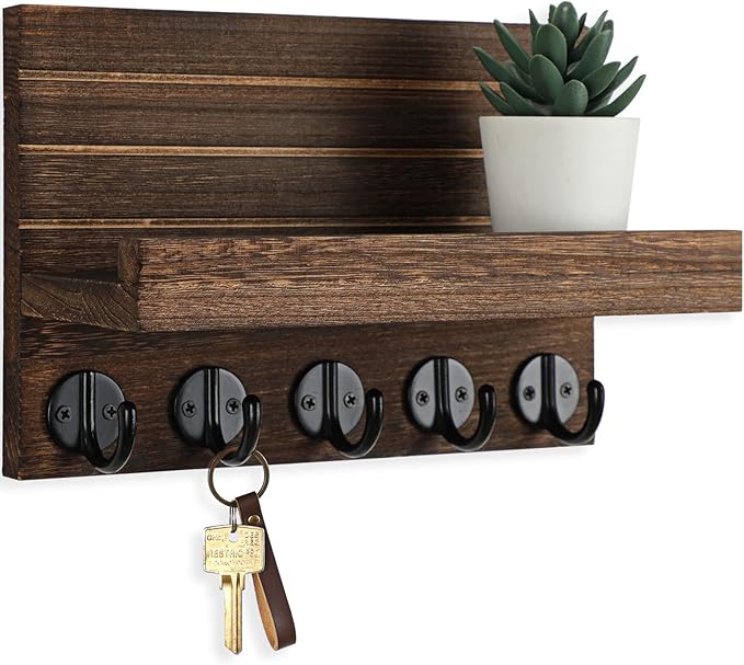 Decorative Wall Key Holder Shelf with Hooks for Keys Coats Bags