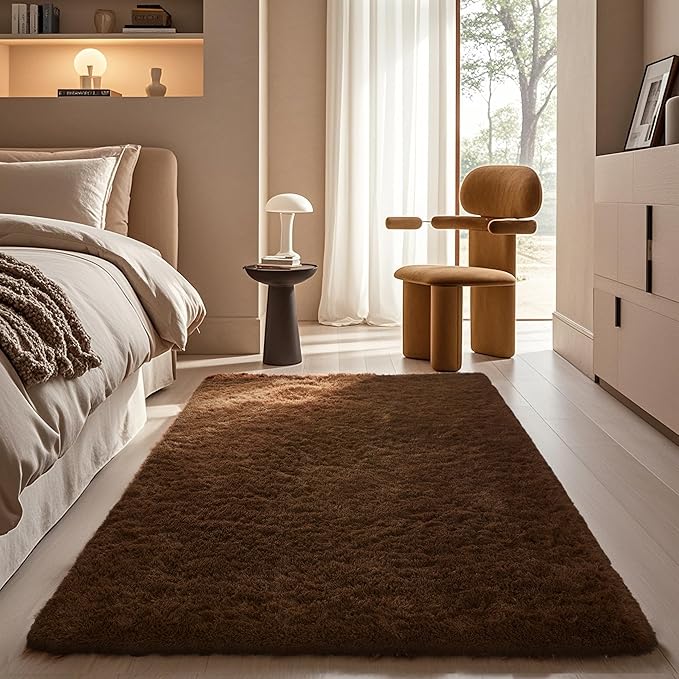 Grey Fluffy Shaggy Rug Non-Slip Soft Plush Carpet for Living Room Bedroom