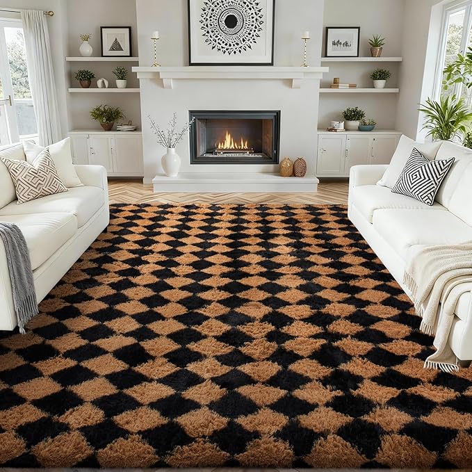 Grey Fluffy Shaggy Rug Non-Slip Soft Plush Carpet for Living Room Bedroom