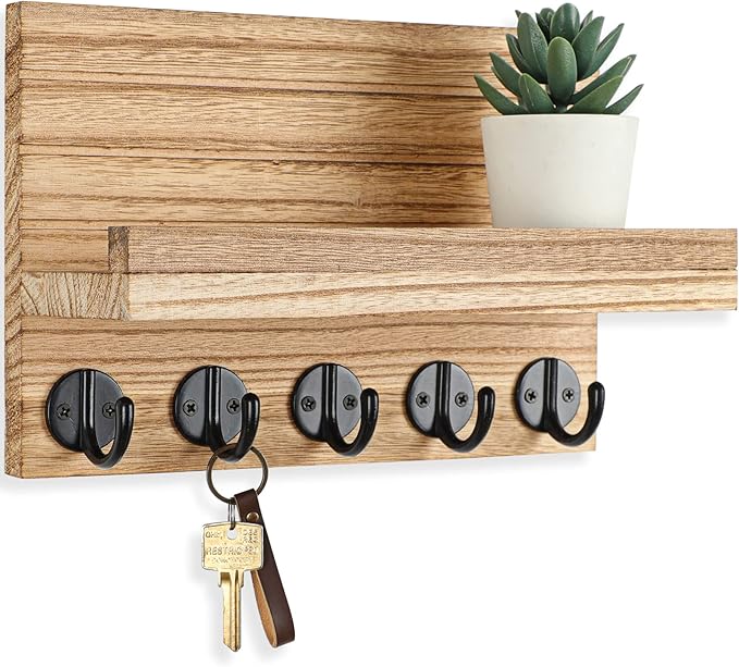Decorative Wall Key Holder Shelf with Hooks for Keys Coats Bags