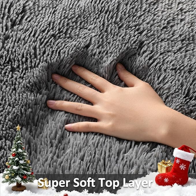 Grey Fluffy Shaggy Rug Non-Slip Soft Plush Carpet for Living Room Bedroom