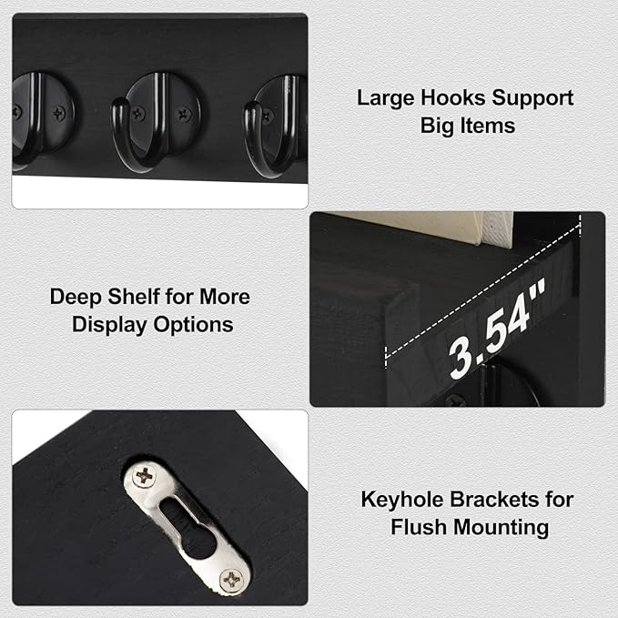 Decorative Wall Key Holder Shelf with Hooks for Keys Coats Bags