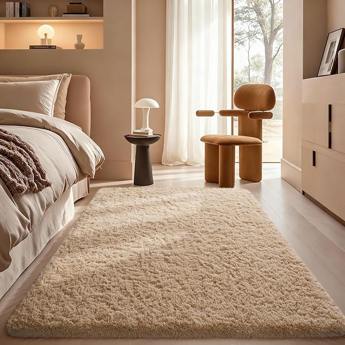Grey Fluffy Shaggy Rug Non-Slip Soft Plush Carpet for Living Room Bedroom
