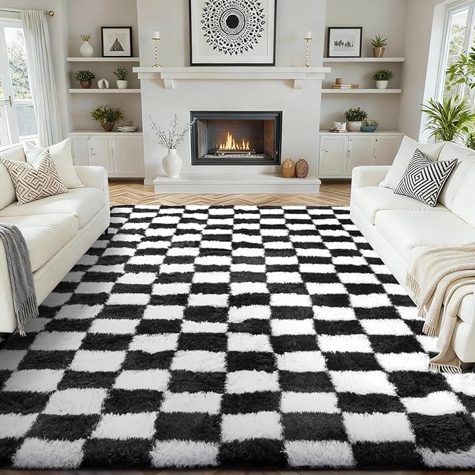 Grey Fluffy Shaggy Rug Non-Slip Soft Plush Carpet for Living Room Bedroom
