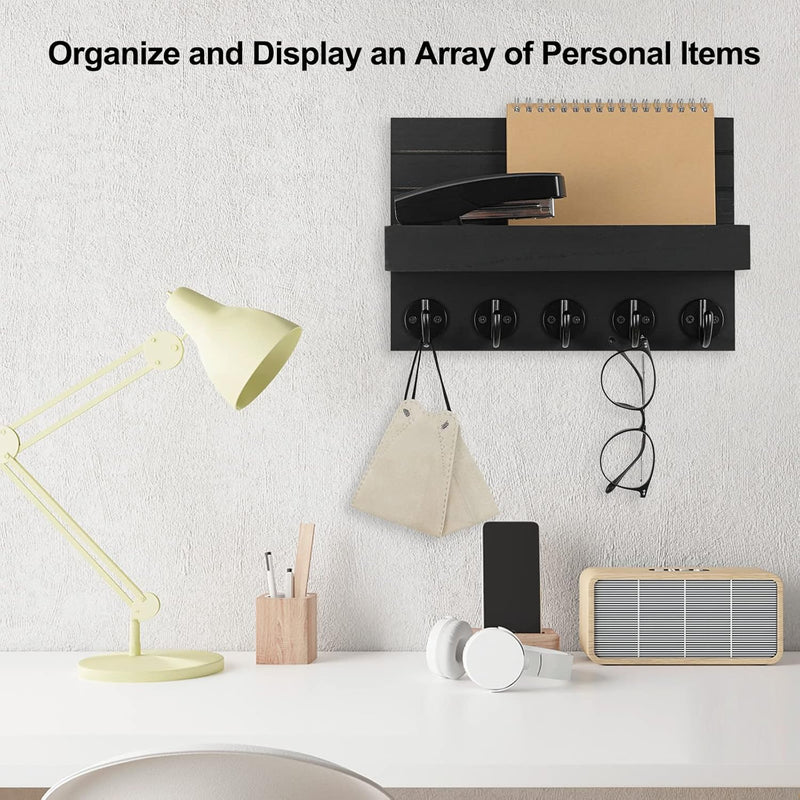 Decorative Wall Key Holder Shelf with Hooks for Keys Coats Bags