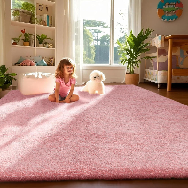 Grey Fluffy Shaggy Rug Non-Slip Soft Plush Carpet for Living Room Bedroom