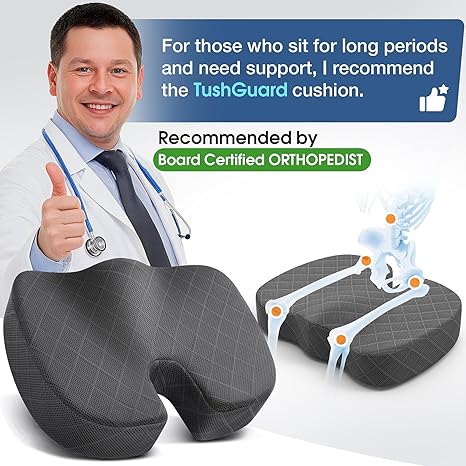 TushGuard Seat Cushion - Memory Foam Cushion for Office Chair, Car Seat