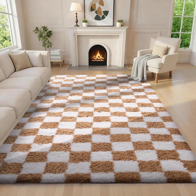 Grey Fluffy Shaggy Rug Non-Slip Soft Plush Carpet for Living Room Bedroom