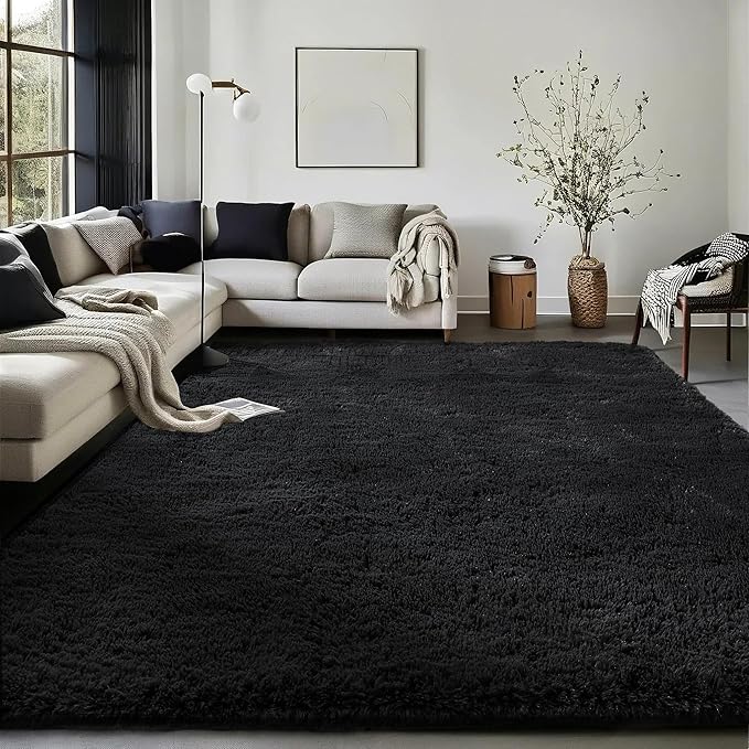 Grey Fluffy Shaggy Rug Non-Slip Soft Plush Carpet for Living Room Bedroom
