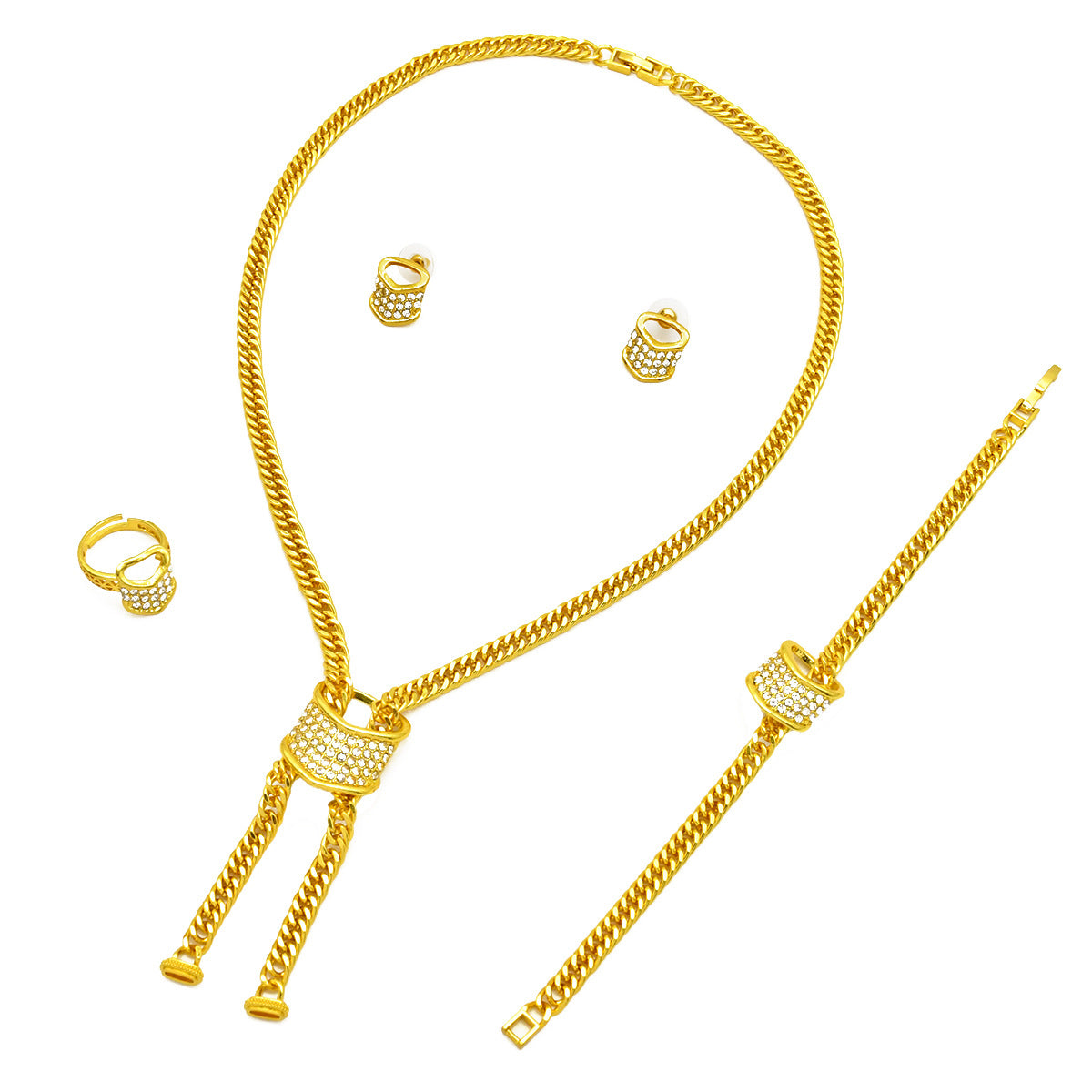 Best-selling Dubai Bride 24k Gold-plated Necklace Bracelet Earring Ring Four-piece Set