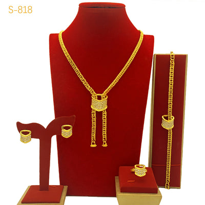 Best-selling Dubai Bride 24k Gold-plated Necklace Bracelet Earring Ring Four-piece Set