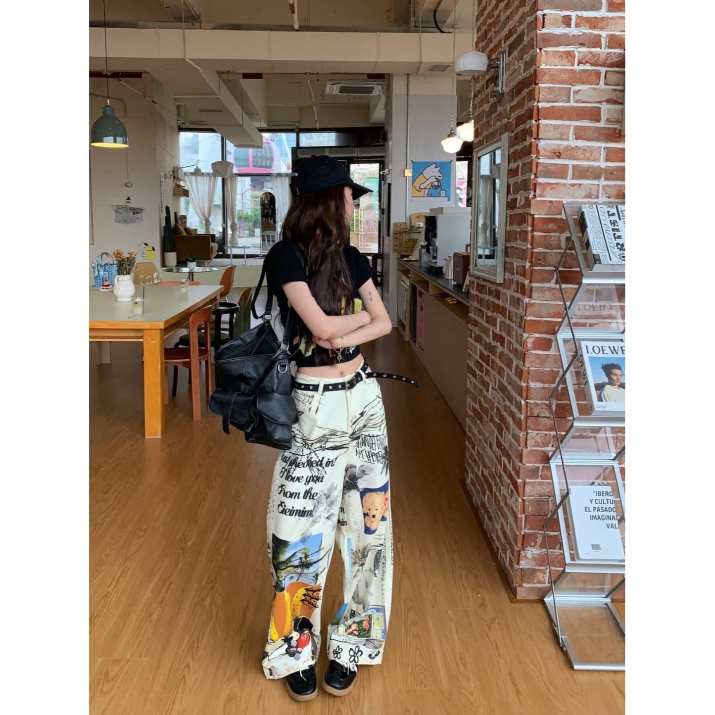 American-style Retro High-waist Women's Denim Jeans With A Fun Printed Design