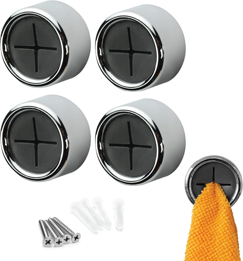 Adhesive Push Towel Hooks 4 Pack Round Dish Cloth Holder Kitchen Bathroom