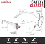 BISON LIFE Safety Glasses - Scratch Resistant Wrap Around Eyewear, Polycarbonate ANSI Z87.1 Impact Resistant Lens