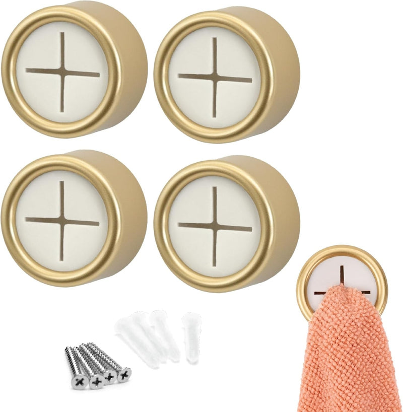 Adhesive Push Towel Hooks 4 Pack Round Dish Cloth Holder Kitchen Bathroom