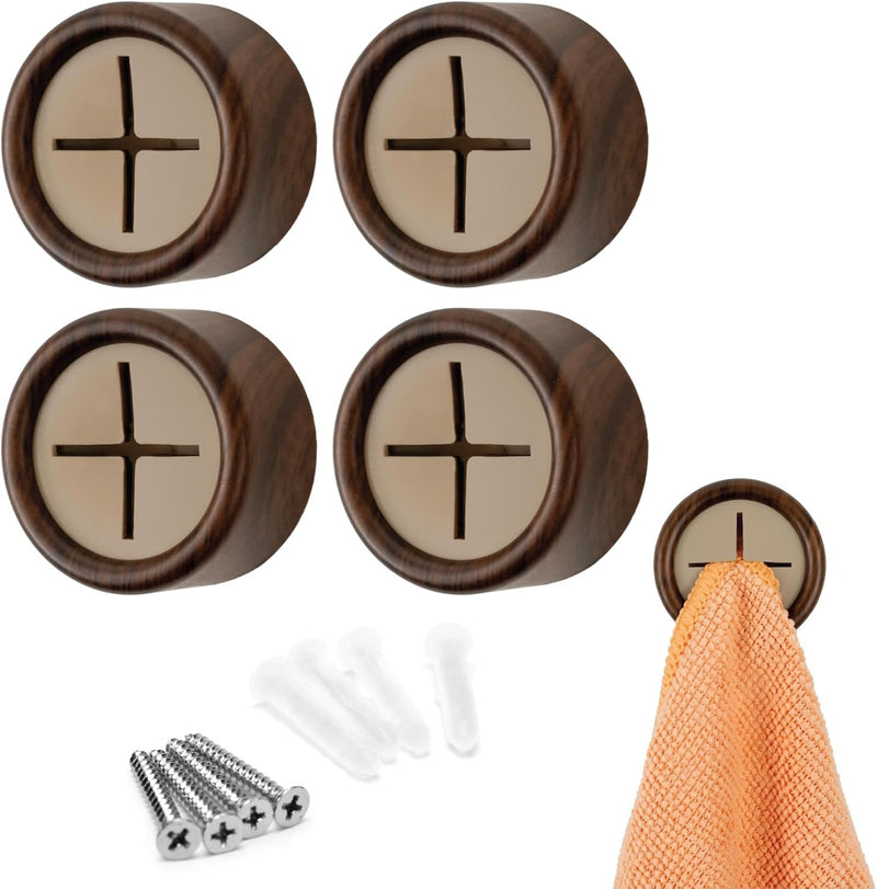 Adhesive Push Towel Hooks 4 Pack Round Dish Cloth Holder Kitchen Bathroom
