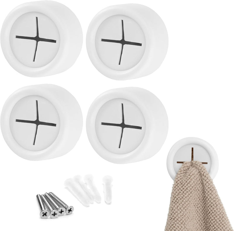 Adhesive Push Towel Hooks 4 Pack Round Dish Cloth Holder Kitchen Bathroom
