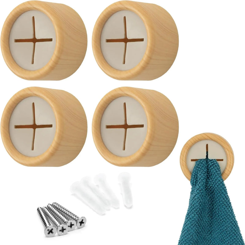 Adhesive Push Towel Hooks 4 Pack Round Dish Cloth Holder Kitchen Bathroom