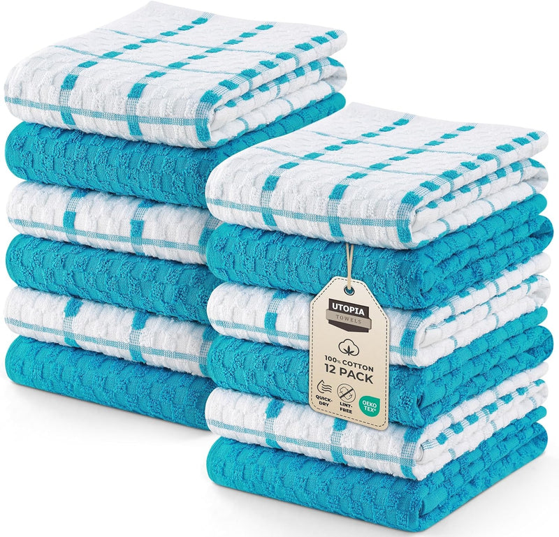 12 Pack Cotton Kitchen Towels 15x25 Soft Absorbent Dish Towels Set