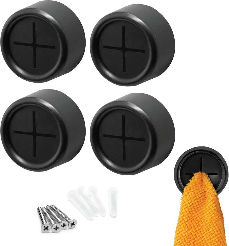 Adhesive Push Towel Hooks 4 Pack Round Dish Cloth Holder Kitchen Bathroom