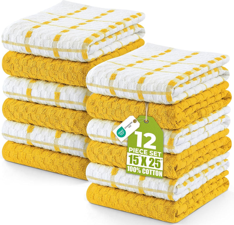 12 Pack Cotton Kitchen Towels 15x25 Soft Absorbent Dish Towels Set
