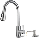 Kitchen Faucet with Pull Down Sprayer, Brushed Nickel High Arc Single Handle Kitchen Sink Faucet for Pot Filler, Stainless Steel Commercial Modern Rv Farmhouse Camper Laundry Bar Sink Faucets