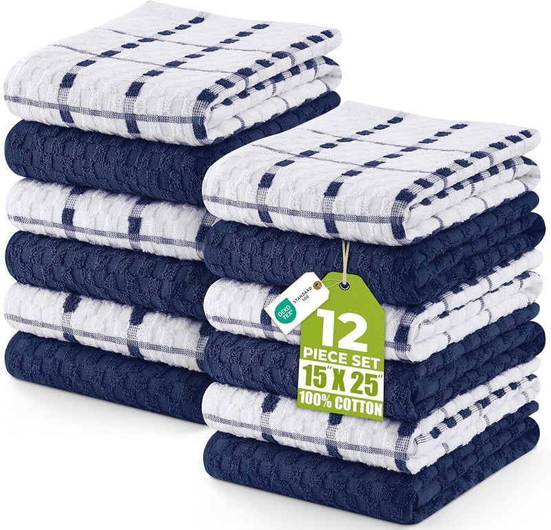 12 Pack Cotton Kitchen Towels 15x25 Soft Absorbent Dish Towels Set