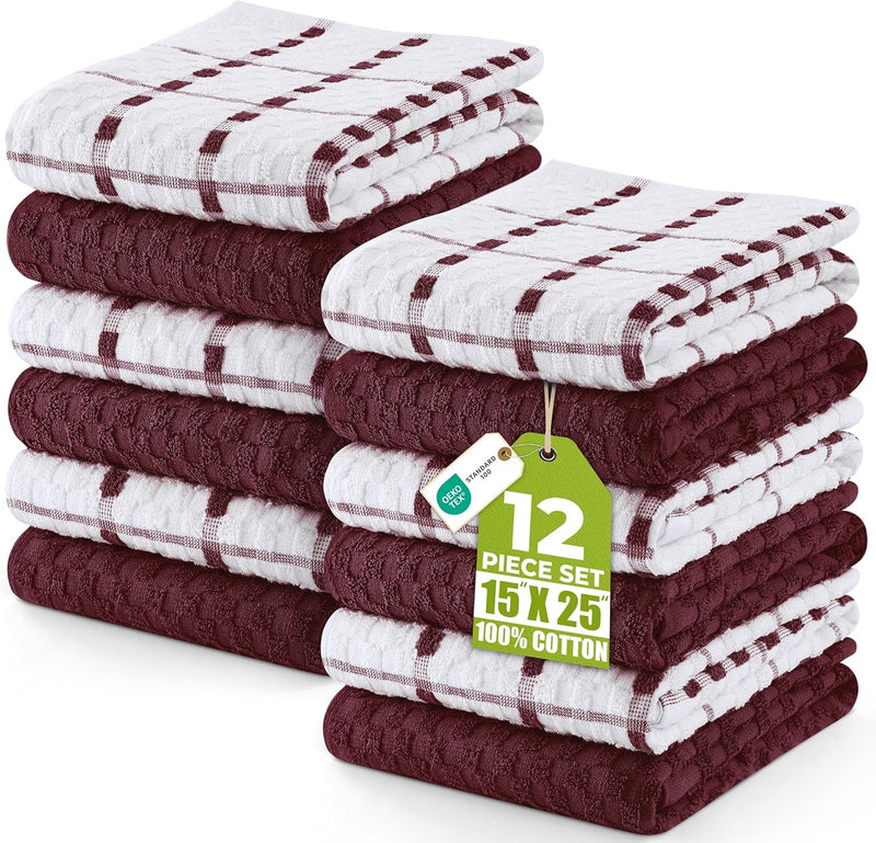 12 Pack Cotton Kitchen Towels 15x25 Soft Absorbent Dish Towels Set