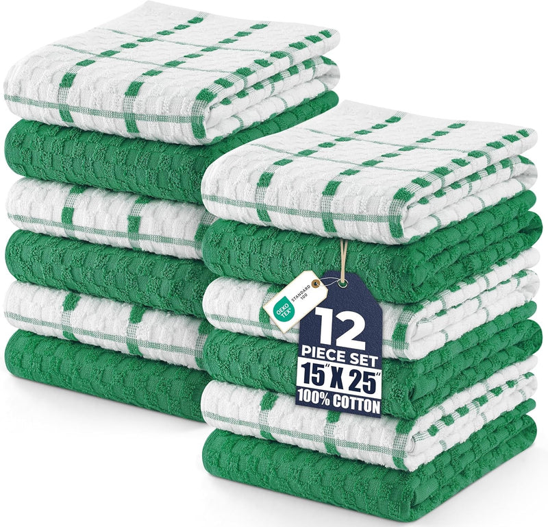 12 Pack Cotton Kitchen Towels 15x25 Soft Absorbent Dish Towels Set