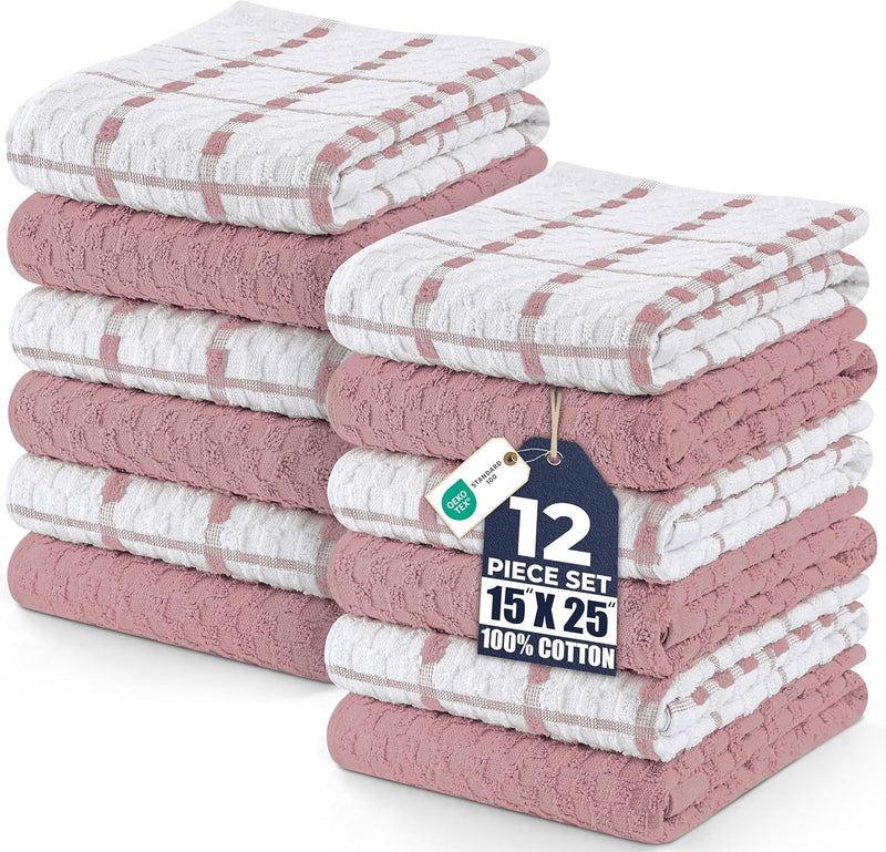 12 Pack Cotton Kitchen Towels 15x25 Soft Absorbent Dish Towels Set