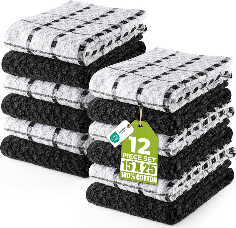 12 Pack Cotton Kitchen Towels 15x25 Soft Absorbent Dish Towels Set